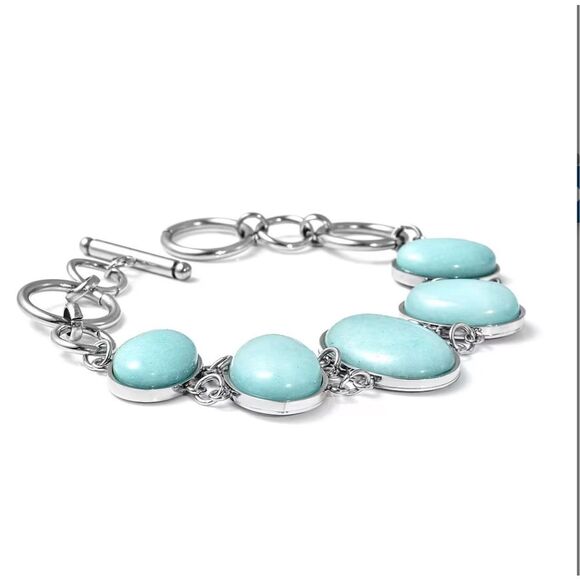 Amazonite Block and Toggle Clasp Bracelet in Stainless Steel - Picture 3 of 9